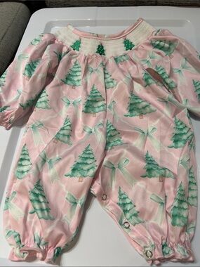 Kids Pink Holiday Tree One-Piece Romper